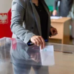 Voting at a polling place during the 2020 presidential election in Poland.