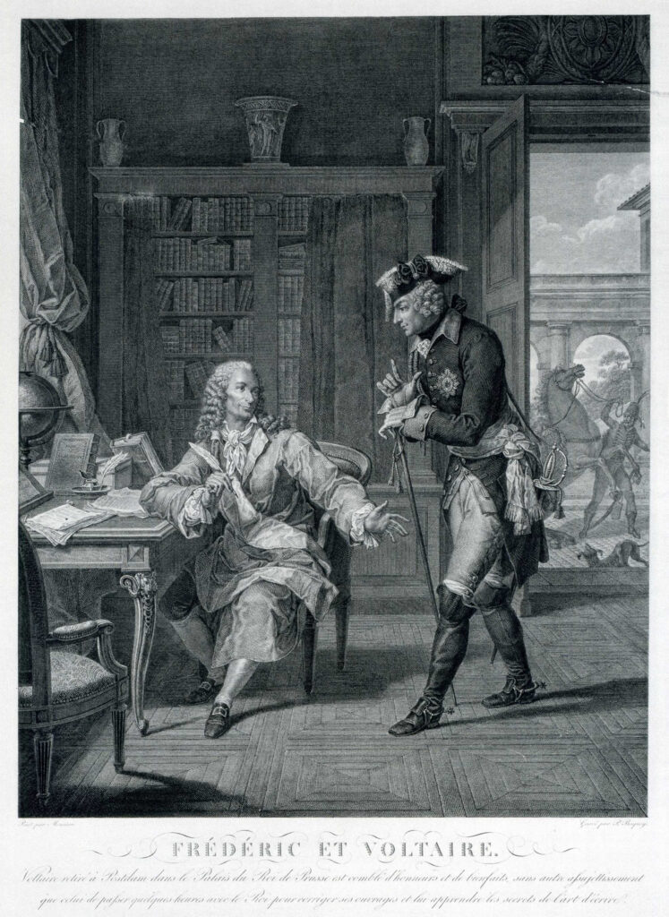 Voltaire and Frederick II, King of Prussia. Source: Friederisiko. Frederick the Great. The Essays, ed. General Directorate of the Prussian Palaces and Gardens Foundation Berlin-Brandenburg